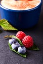 Red and blue berries on slate stone Royalty Free Stock Photo