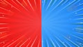 Red and blue bicolor jagged concentration line background, explosion in comics book pop style with expression text space