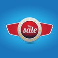 Red blue big sale button with wings Royalty Free Stock Photo