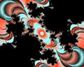 Silver red blue black bright shapes, baroque fantasy fractal, abstract flowery spiral shapes, background Royalty Free Stock Photo