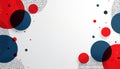 Red blue and black circles on white background. Geometric shapes with halftone patterns create abstract modern composition. Royalty Free Stock Photo