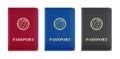 Red, blue, and black passport cover.
