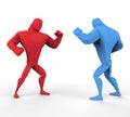 Red and blue boxers in a fighting stance. Royalty Free Stock Photo