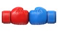Red and blue boxing glove against each other isolated on white background 3d rendering Royalty Free Stock Photo