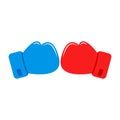 Red and Blue Boxing gloves. Boxing gloves clash color icon. Confrontation. Vector