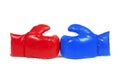 Red and blue boxing leather gloves.