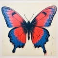 Red And Blue Butterfly Painting In The Style Of David Bailey