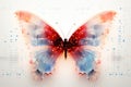 A red and blue butterfly on a white background. Generative AI image. Royalty Free Stock Photo