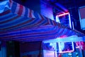 Red and blue canopy for outdoor use in urban villages in China Royalty Free Stock Photo