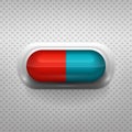 Red and blue capsule pill with background
