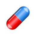 Red and blue capsule pill isolated on white background