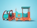 Red blue car and train playground for children with slide 3D render on blue background with shadow Royalty Free Stock Photo