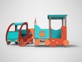 Red blue car and train playground for children with slide 3D render on gray background with shadow Royalty Free Stock Photo