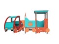 Red blue car and train playground for children with slide 3D render on white background no shadow Royalty Free Stock Photo