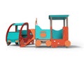 Red blue car and train playground for children with slide 3D render on white background with shadow Royalty Free Stock Photo