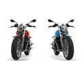 Red and blue chopper bikes - front view closeup shot Royalty Free Stock Photo