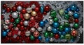 Red and blue Christmas baubles festive flat lay Royalty Free Stock Photo