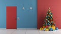 Red and blue Christmas room Royalty Free Stock Photo