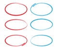 Red and blue circular doodles or drawn circles for marking