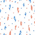 Red and blue confetti on a white background.