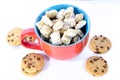 A red and blue cup of cereal breakfast or snack Royalty Free Stock Photo