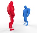 Red and blue 3D Strongmen in a stand off