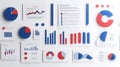 Red and Blue Data Charts and Graphs on White Background Ai generated Royalty Free Stock Photo