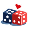 Red and blue dices with hearts on a white background. Vector illustration. generative AI