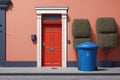 a red and blue door with a white door in the front of a housea red and blue door with a white door in the front of a housered door