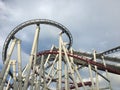 Red and blue duelling rollercoaster tracks Royalty Free Stock Photo