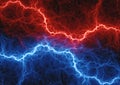 Red and blue electrical lightnings. Royalty Free Stock Photo