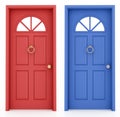 Red and blue entrance door