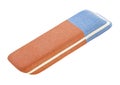 Red and blue eraser isolated on white background. Rubber pencil and ink eraser