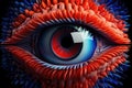 A red and blue eye with a red and blue flower, AI Royalty Free Stock Photo