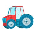 Red blue farming tractor isolated white background. Modern agricultural vehicle illustration. Farm