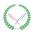 Red Blue Feathers and Green Laurel Icon Isolateed on White Background Royalty Free Stock Photo