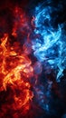 Red and blue fire on balck background