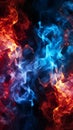 Red and blue fire on balck background