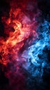 Red and blue fire on balck background