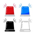 Red blue fire flasher siren vector icon set isolated on white background. Royalty Free Stock Photo