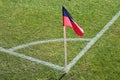 A red and blue flag at one corner of football stadium Royalty Free Stock Photo