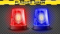 Red And Blue Flasher Siren Vector. 3D Realistic Object. Light Effect. Rotation Beacon. Police Cars Ambulance. Emergency Royalty Free Stock Photo