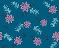 Red-blue floral pattern. Trendy seamless floral background