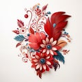 red and blue flowers and feathers on a white background Royalty Free Stock Photo