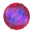 Red and blue freehand watercolor round circle texture splash isolated on white background with uneven edges. Abstract hand drawn c