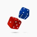 Red and blue game dice. Lucky gambling with bets