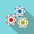 Red, blue and green casino tokens flat icon