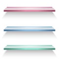 Red, blue and green glass shelves isolated on white background Royalty Free Stock Photo