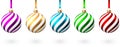 Red, blue, green, golden, purple  Christmas  ball  on white background Royalty Free Stock Photo