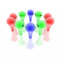 Red, blue and green lightbulbs